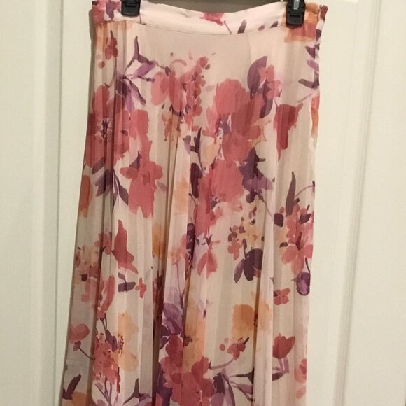 Zara Floral Chiffon Maxi Skirt – Pleated, Blush Pink Boho Beauty Size M - Picture 2 of 6